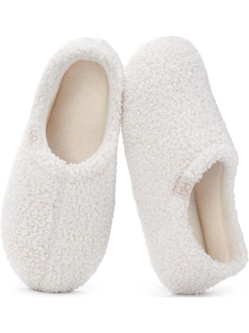 Women's Cream White Fuzzy Curly Fur Memory Foam Fleece Lining Loafer Slippers